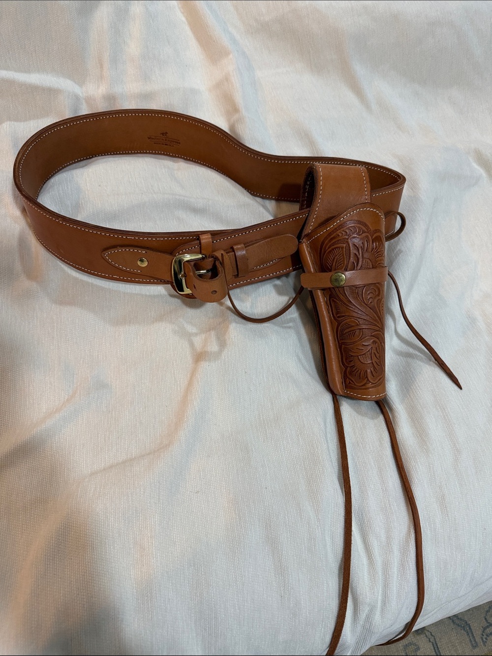 Leather Holster Belt with Floral Tooling - Tan